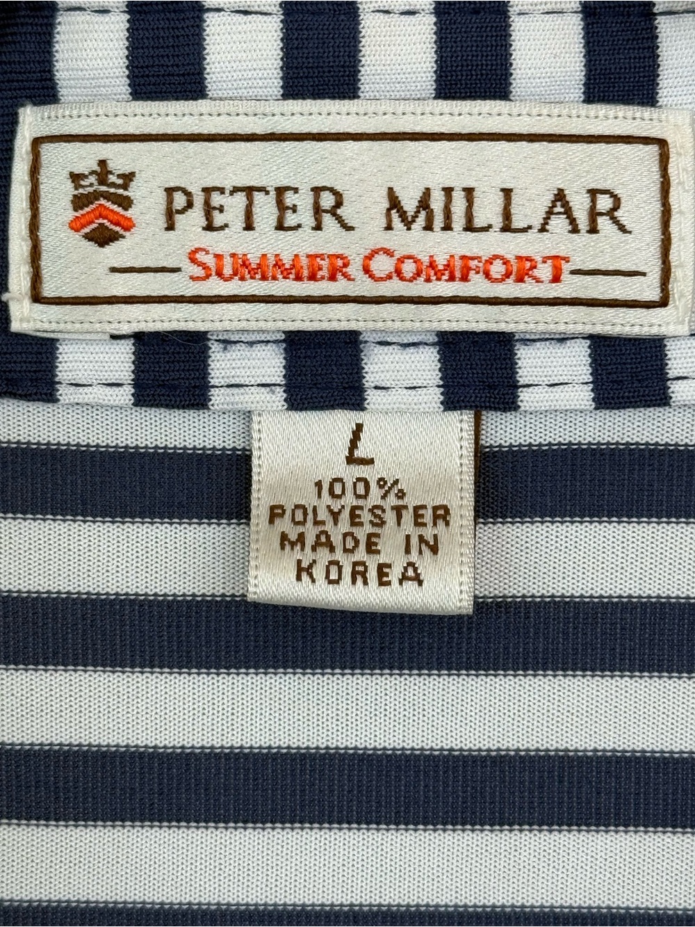 Peter Millar Navy and White Striped Polo Men’s Large - Picture 4 of 5